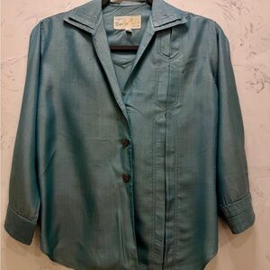 Vintage Wm. Marcus NY Pure Silk Blouse | Teal Blue | 1950’s size 10 (4 modern)